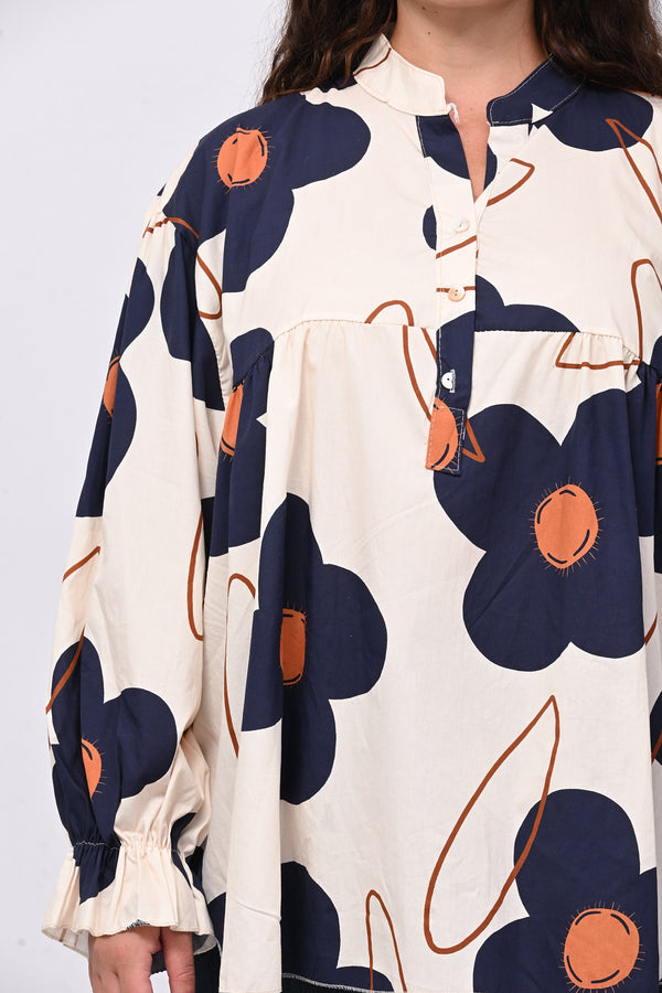 Blusa cotone margherite - Blu