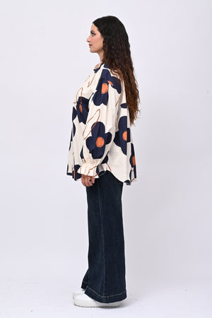Blusa cotone margherite - Blu