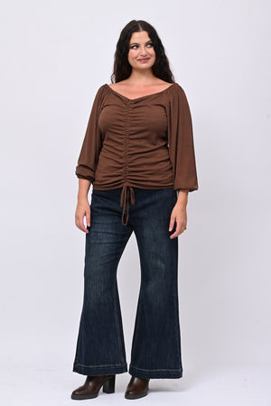 Maglia costine laccio - Moro