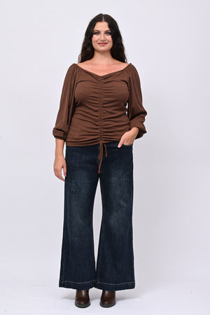 Maglia costine laccio - Moro