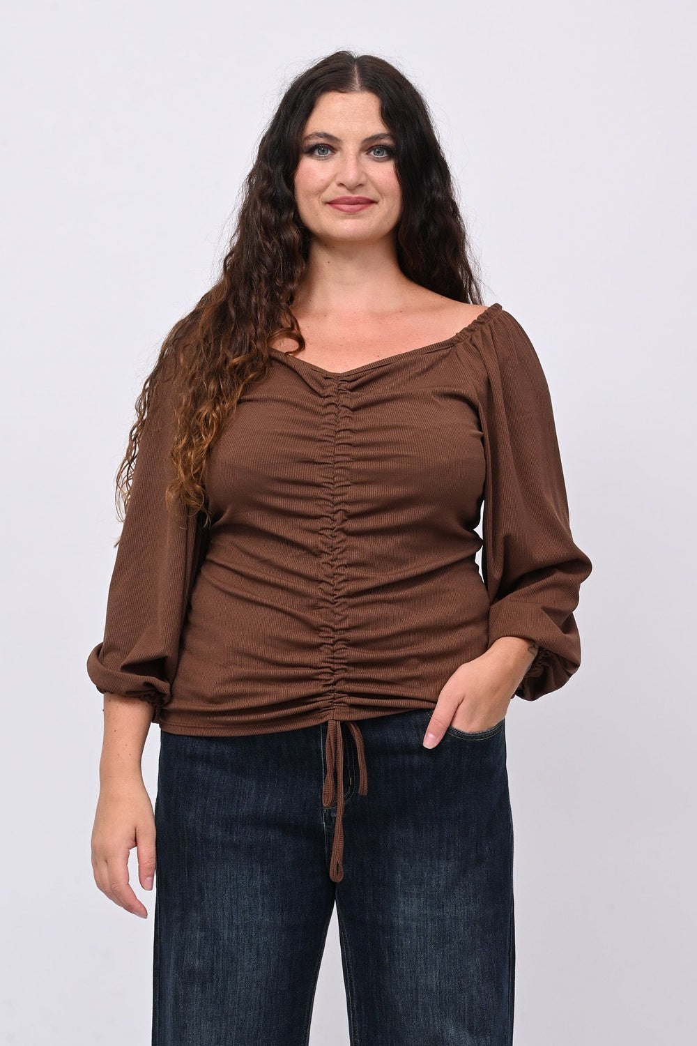 Maglia costine laccio - Moro