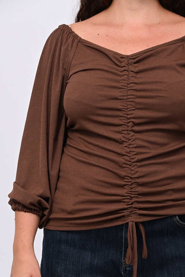 Maglia costine laccio - Moro