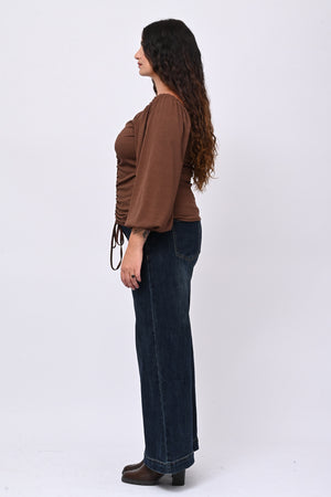 Maglia costine laccio - Moro