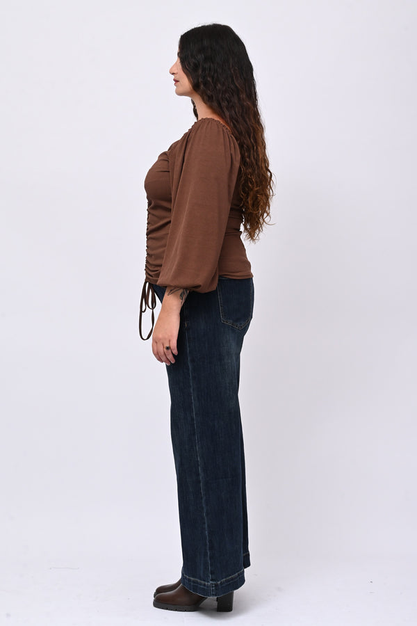 Maglia costine laccio - Moro
