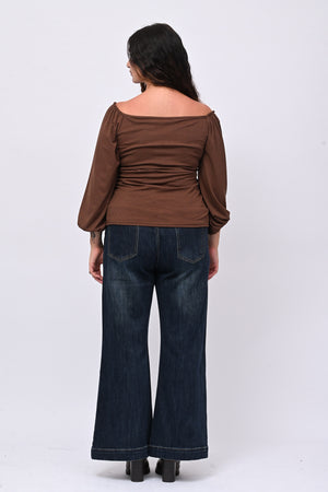 Maglia costine laccio - Moro