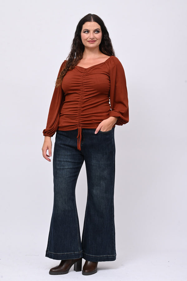 Maglia costine laccio - Ruggine