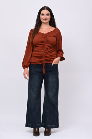 Maglia costine laccio - Ruggine