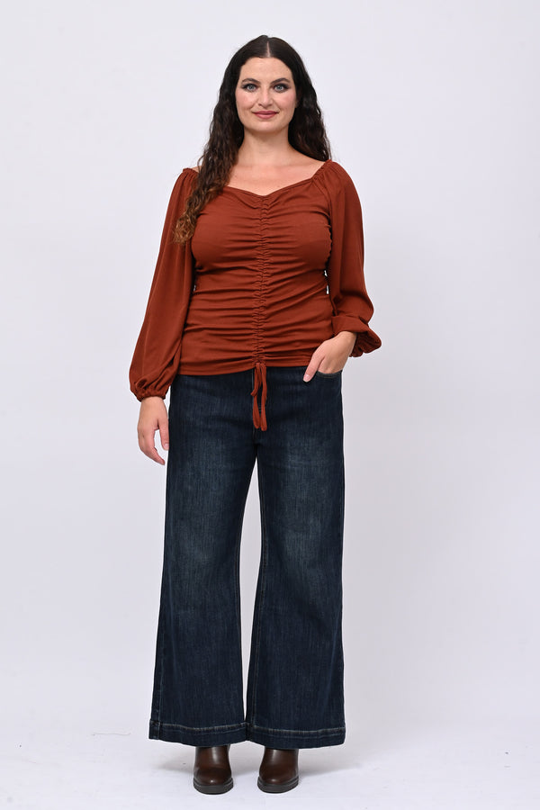 Maglia costine laccio - Ruggine