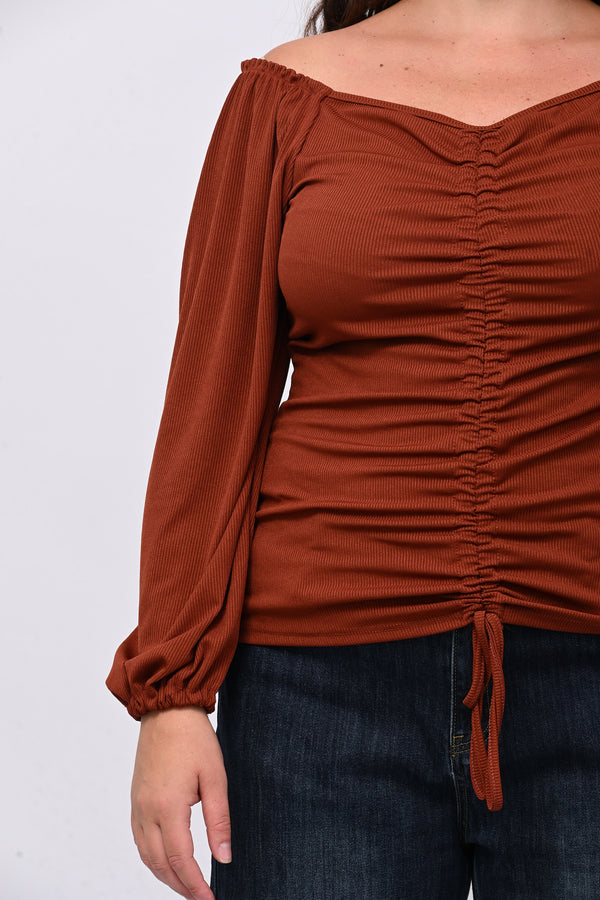 Maglia costine laccio - Ruggine