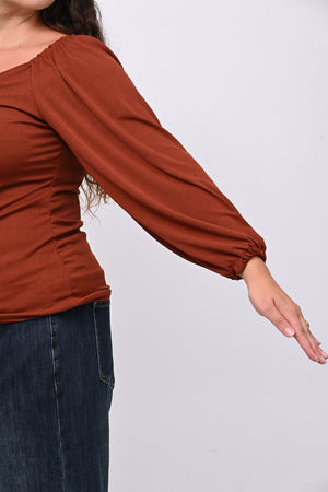 Maglia costine laccio - Ruggine