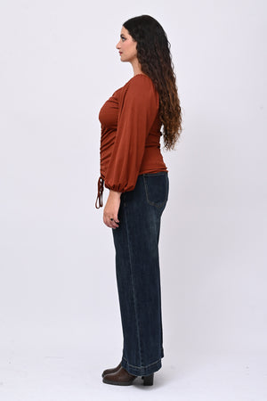 Maglia costine laccio - Ruggine