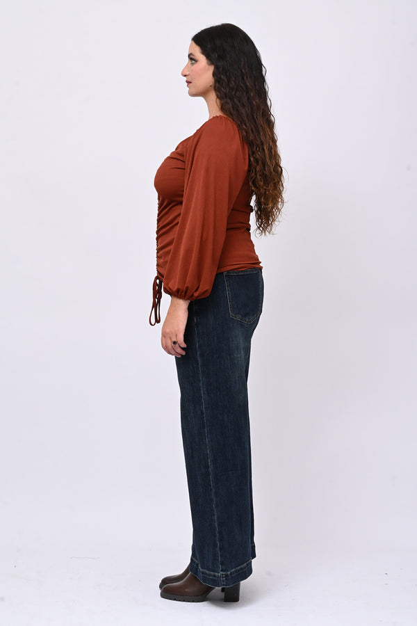 Maglia costine laccio - Ruggine