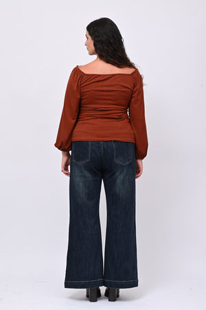 Maglia costine laccio - Ruggine