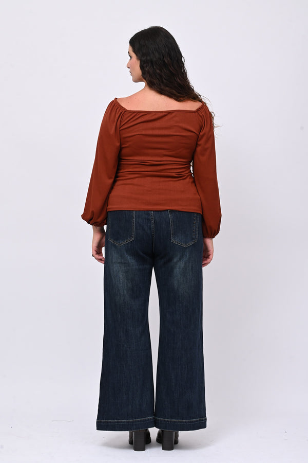 Maglia costine laccio - Ruggine