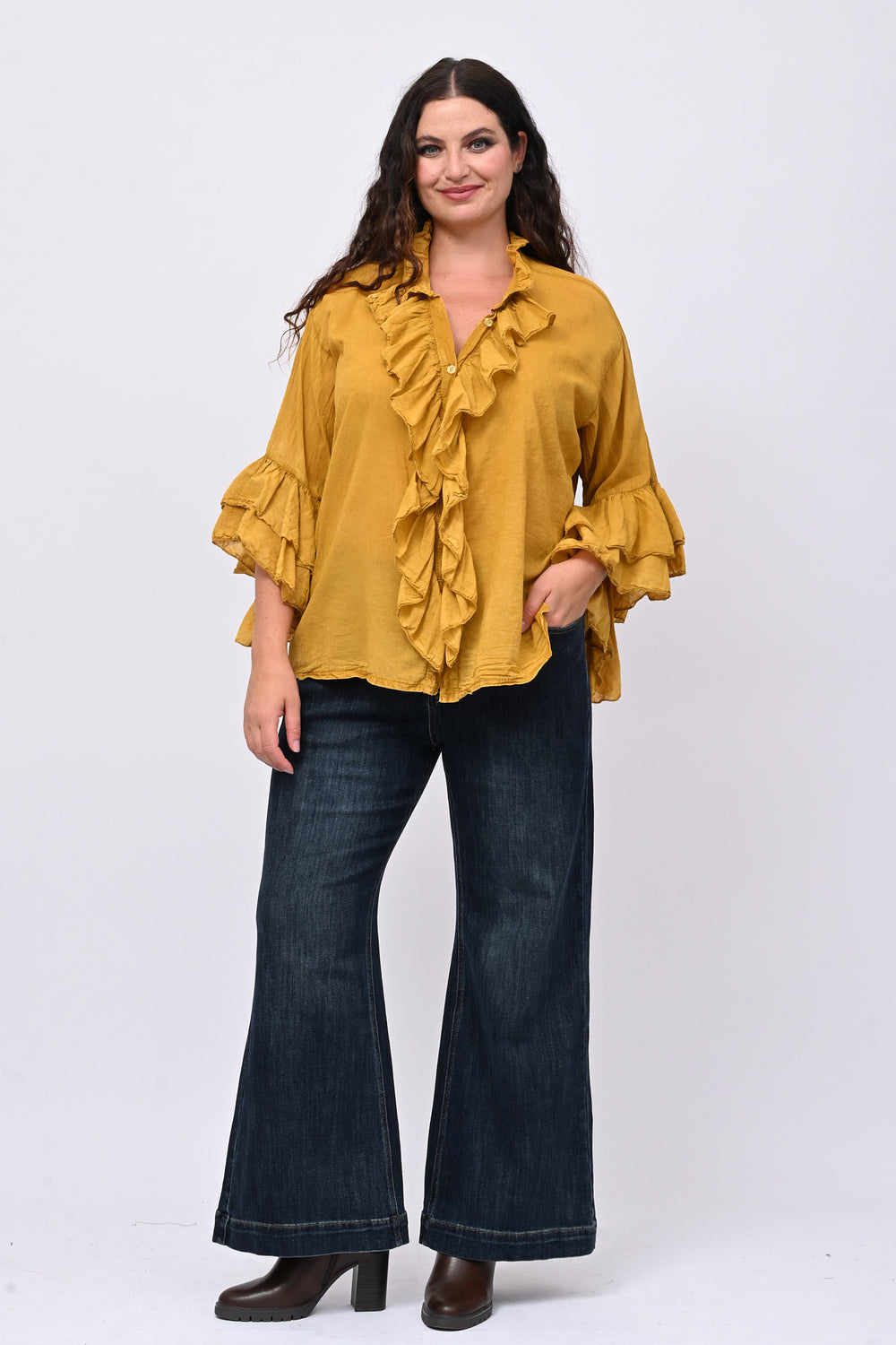 Camicia mussola rouches - Ocra