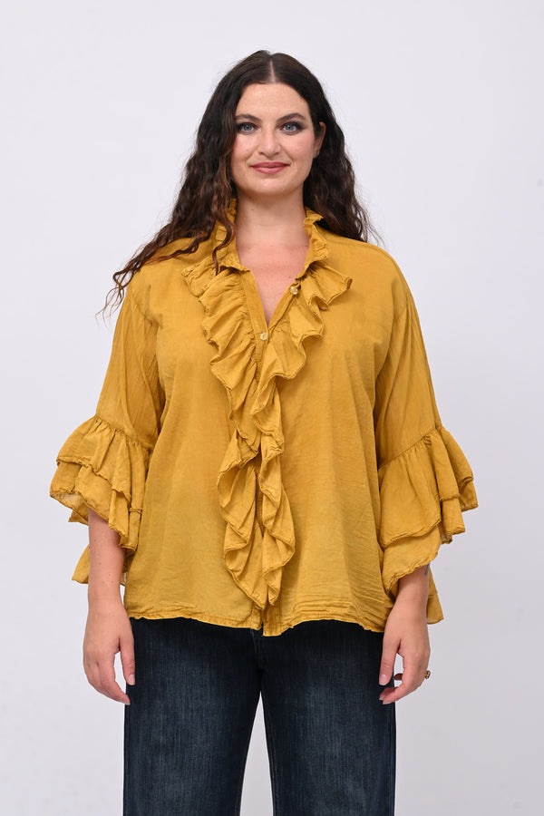 Camicia mussola rouches - Ocra