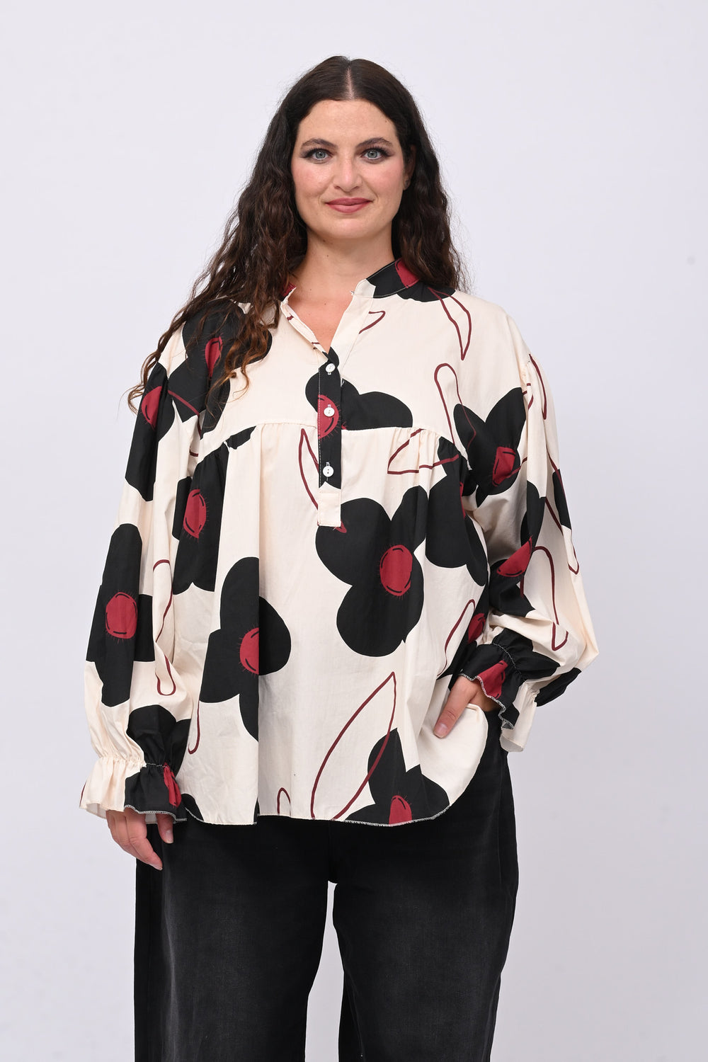 Blusa cotone margherite - Nero