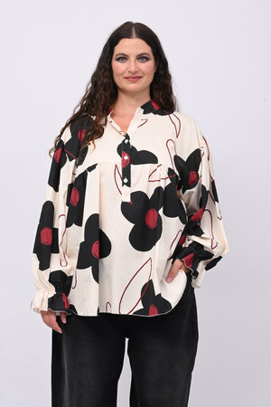 Blusa cotone margherite - Nero