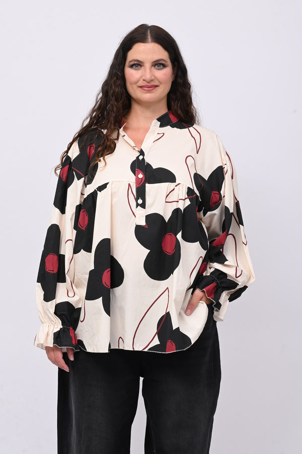 Blusa cotone margherite - Nero