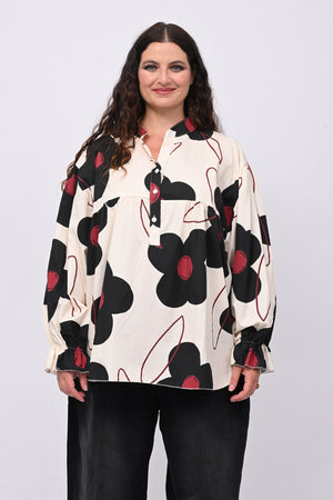 Blusa cotone margherite - Nero