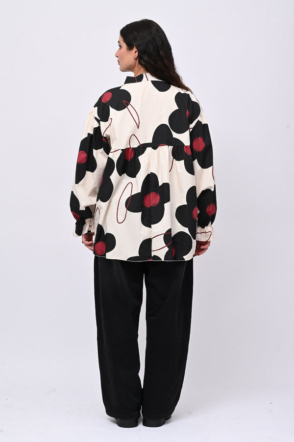 Blusa cotone margherite - Nero