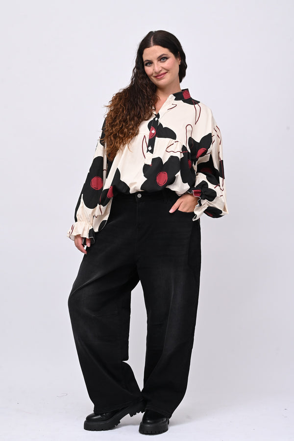 Blusa cotone margherite - Nero