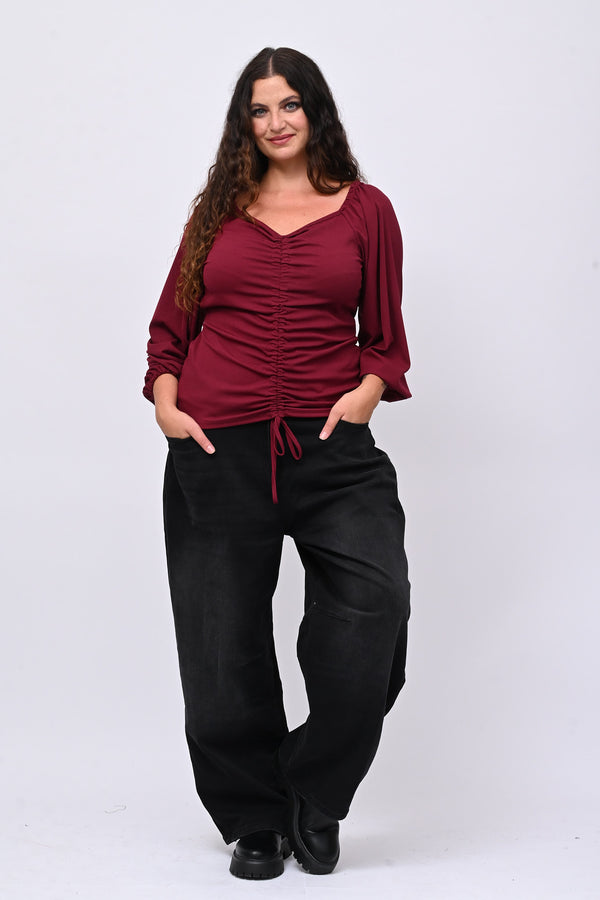 Maglia costine laccio - Vino
