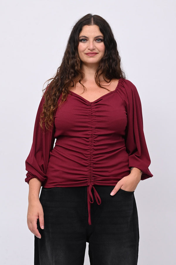 Maglia costine laccio - Vino
