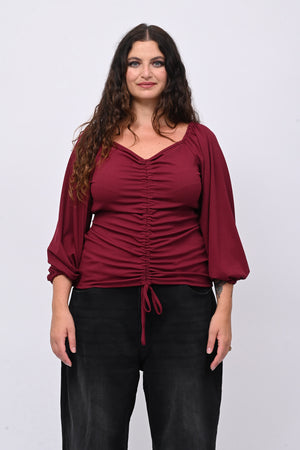 Maglia costine laccio - Vino