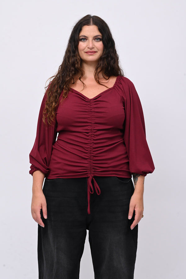 Maglia costine laccio - Vino