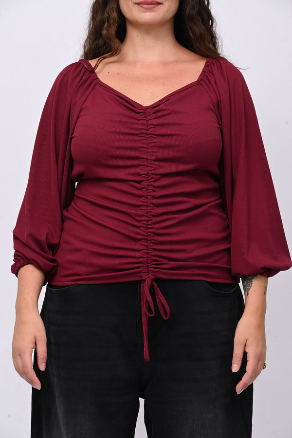 Maglia costine laccio - Vino