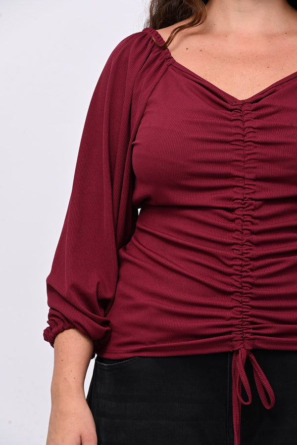 Maglia costine laccio - Vino