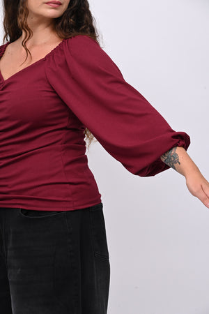 Maglia costine laccio - Vino