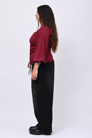 Maglia costine laccio - Vino