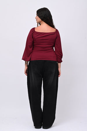 Maglia costine laccio - Vino