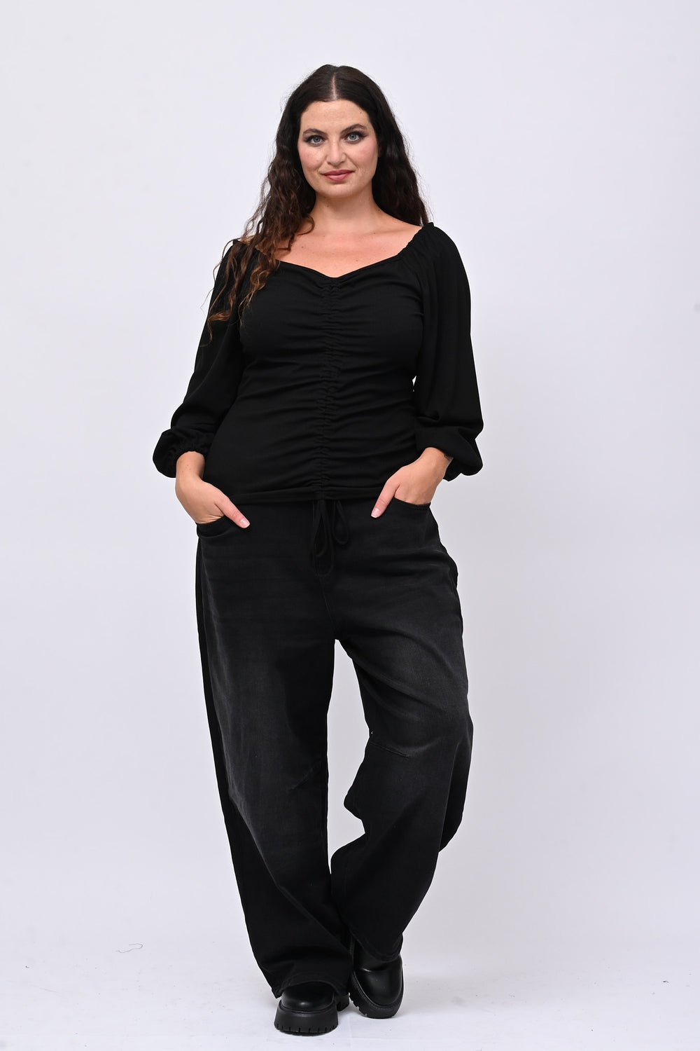 Maglia costine laccio - Nero