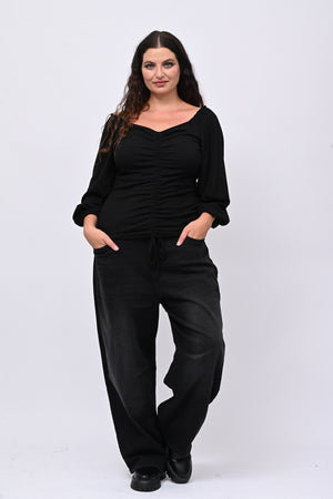 Maglia costine laccio - Nero