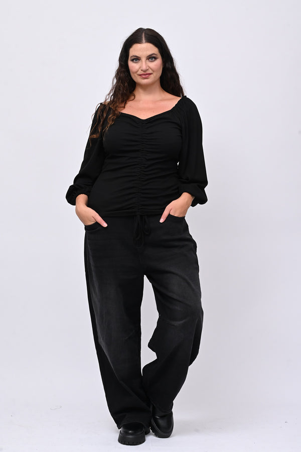 Maglia costine laccio - Nero