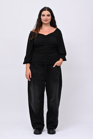 Maglia costine laccio - Nero