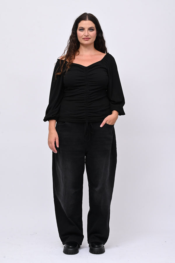 Maglia costine laccio - Nero