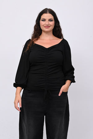 Maglia costine laccio - Nero
