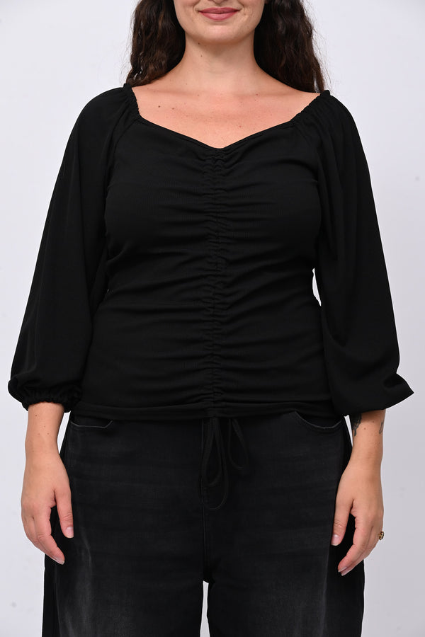 Maglia costine laccio - Nero