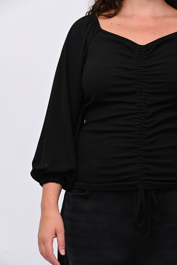 Maglia costine laccio - Nero