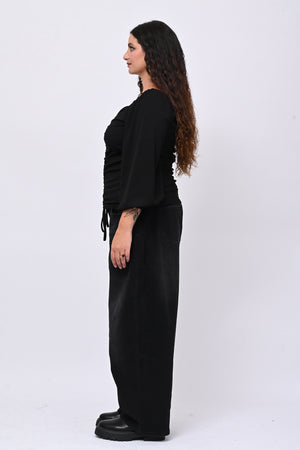Maglia costine laccio - Nero
