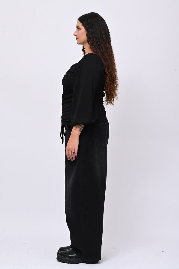 Maglia costine laccio - Nero