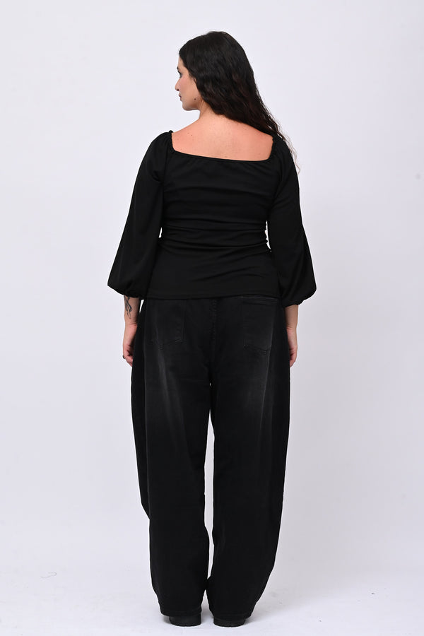 Maglia costine laccio - Nero