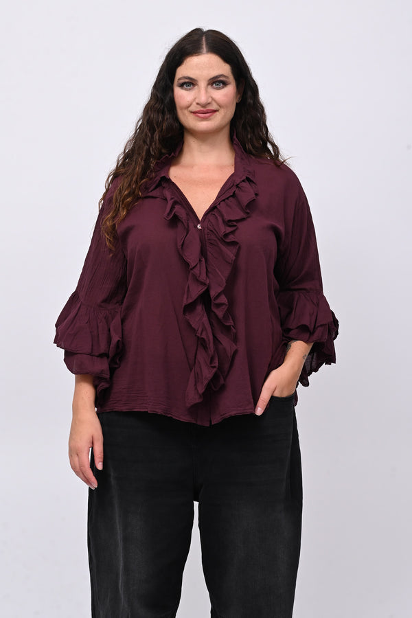 Camicia mussola rouches - Vino