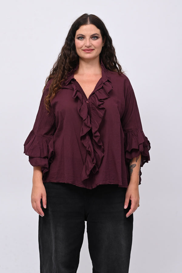 Camicia mussola rouches - Vino