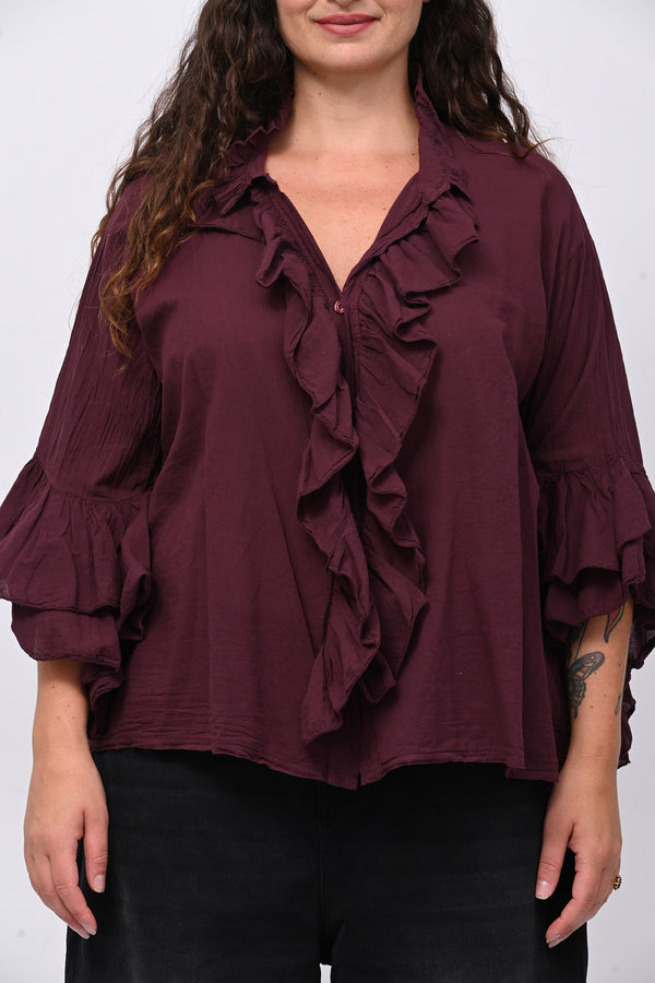 Camicia mussola rouches - Vino