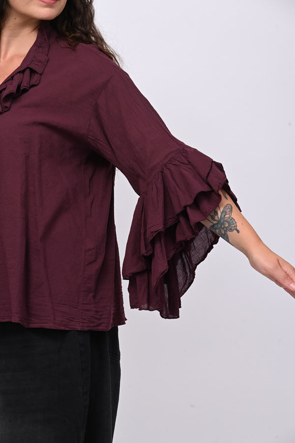 Camicia mussola rouches - Vino